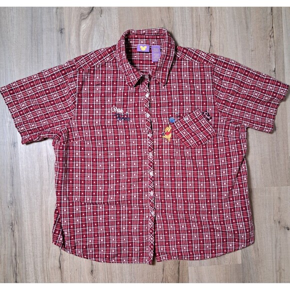 Disney Tops - VTG Disney Winnie The Pooh Red Plaid Stars Short Sleeve Top Embroidered Size 22W